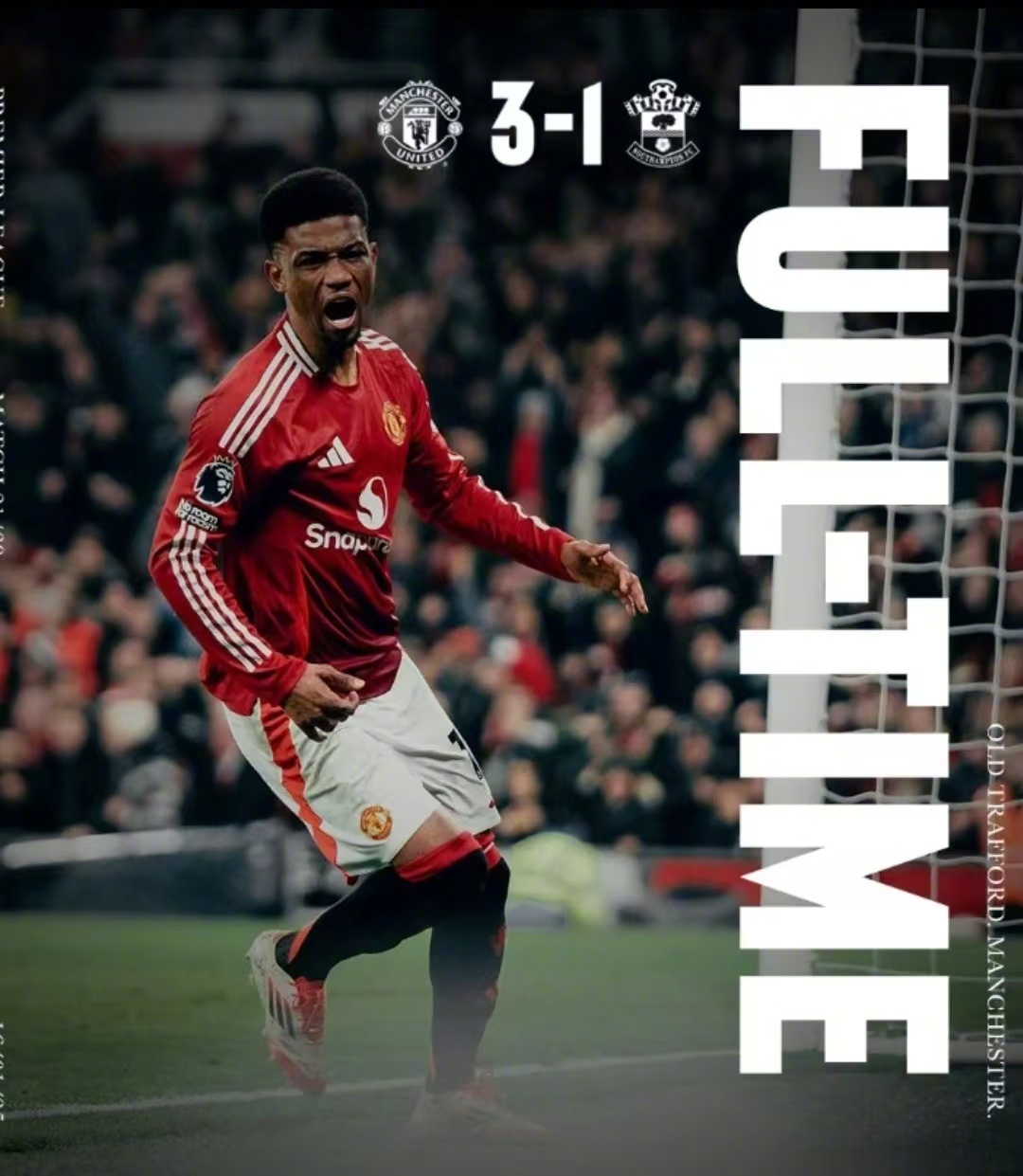 曼联击败南安普顿，稳定在英格兰足球联赛前四