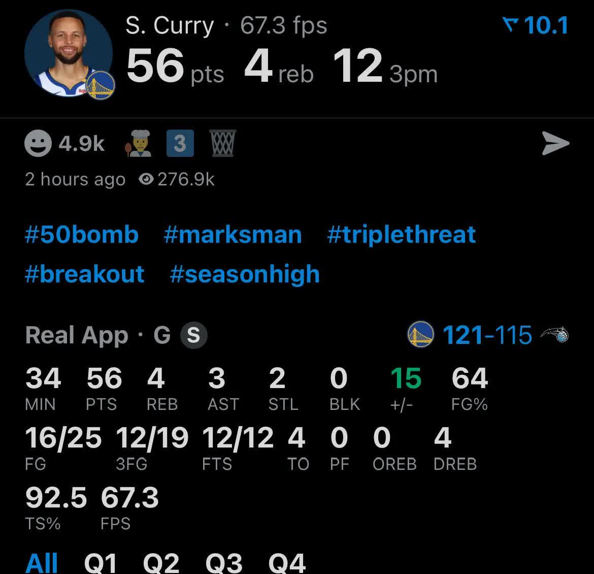拒绝3D超级球星！库里抢投13中10率先进入5+次三分榜